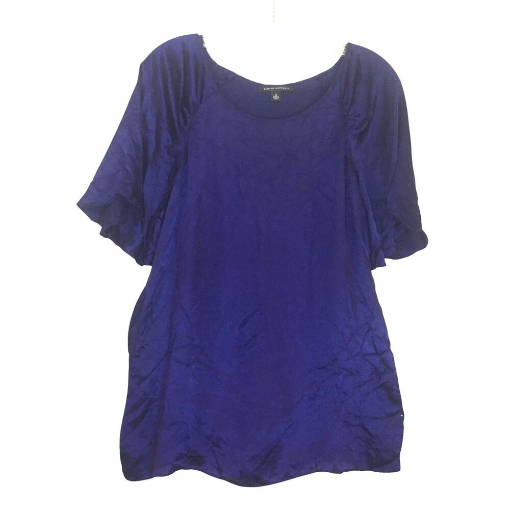 Banana Republic Womens M Purple Silk Tunic Top With Tie Detail Cap Sleeves